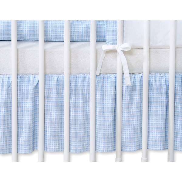 Cache-sommier Décoratif pour  Lit Bébé 70x140 cm Bleu à Carreaux Cœurs