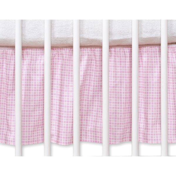 Cache-sommier Décoratif pour  Lit Bébé 70x140 cm Rose à Carreaux Cœurs