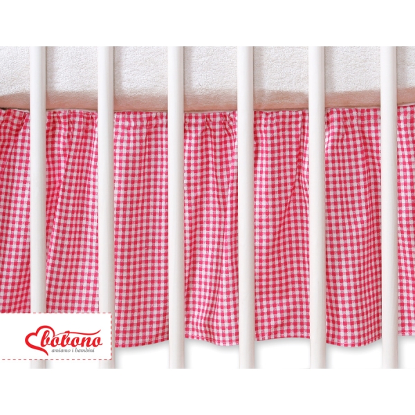 Cache Sommier Lit Bébé 70x140 cm Rose à Carreaux Cœurs