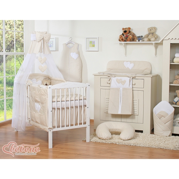 Ciel en Voile pour Lit de Bébé Beige à Pois Cœurs
