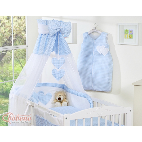 Ciel en Voile pour Lit de Bébé Bleu à Carreaux Cœurs