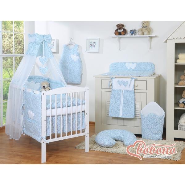 Ciel en Voile pour Lit de Bébé Bleu Fleurs Cœurs