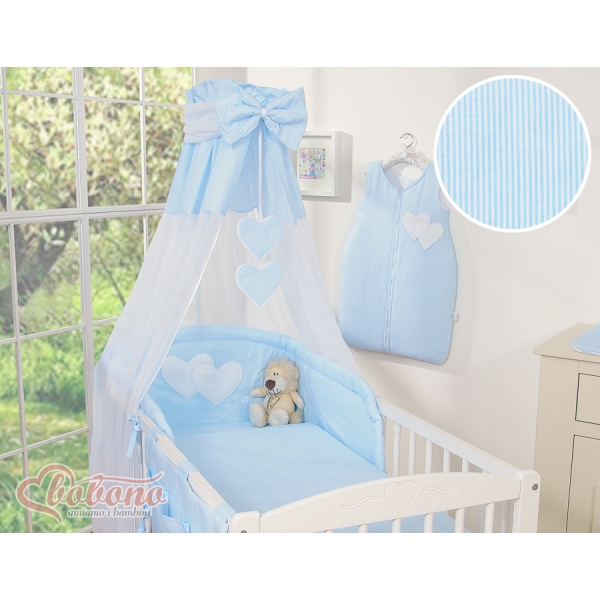 Ciel en Voile pour Lit de Bébé Bleu Rayures Cœurs