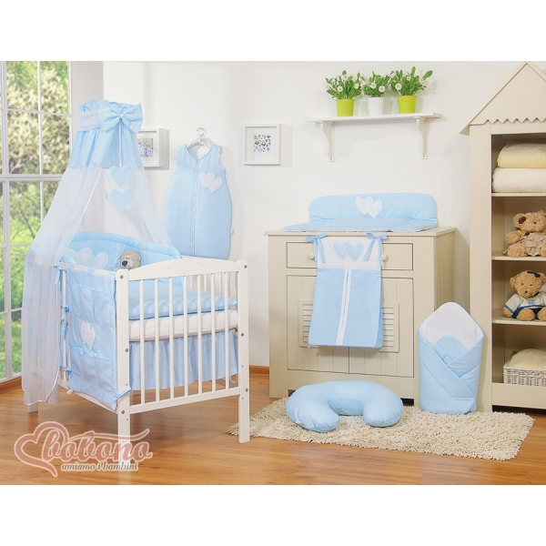 Ciel en Voile pour Lit de Bébé Bleu Rayures Cœurs