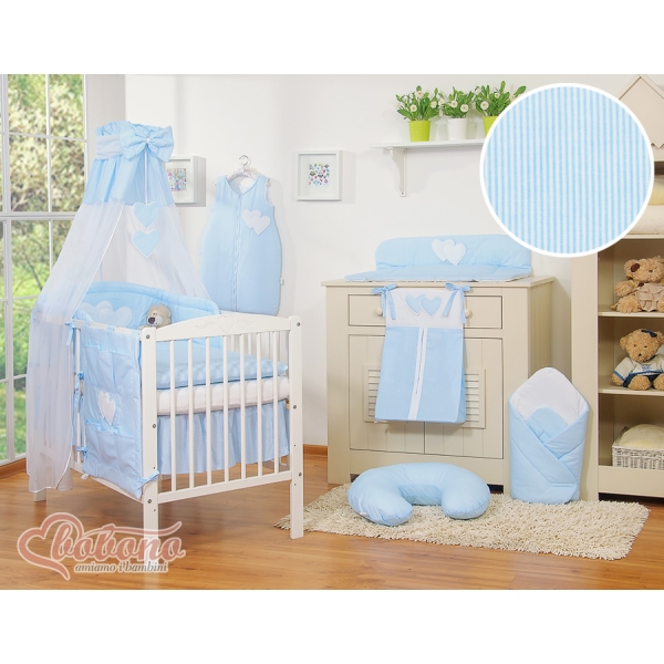 Ciel en Voile pour Lit de Bébé Bleu Rayures Cœurs
