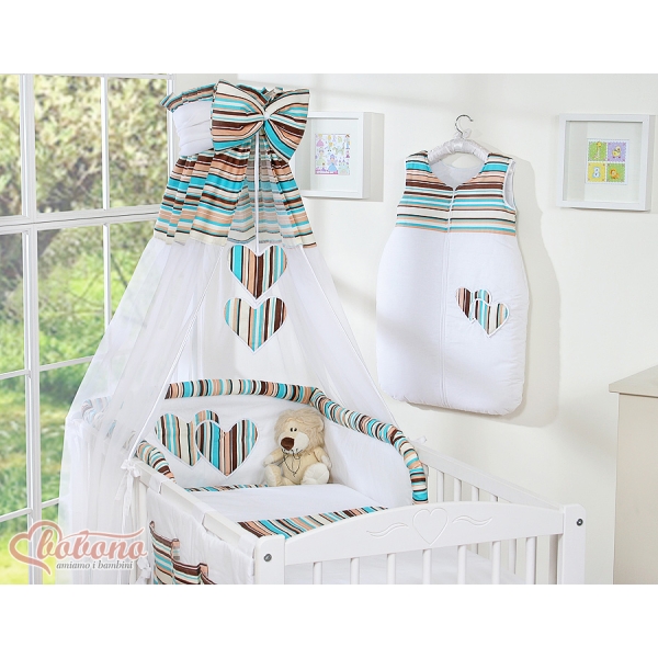 Ciel en Voile pour Lit de Bébé Brun Rayures Cœurs