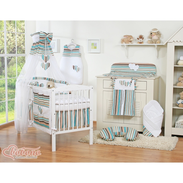 Ciel en Voile pour Lit de Bébé Brun Rayures Cœurs