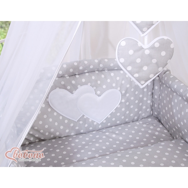 Ciel en Voile pour Lit de Bébé Gris à Pois Cœurs