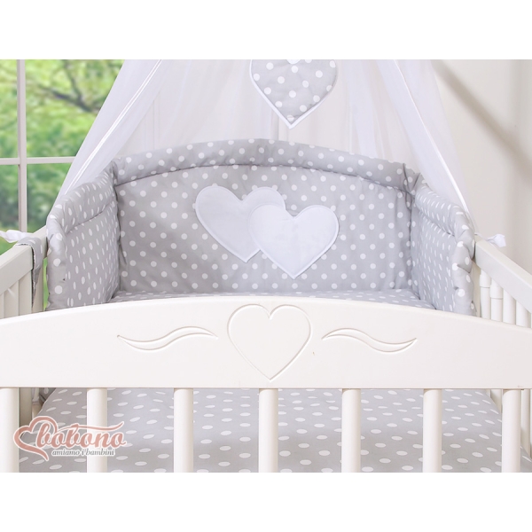 Ciel en Voile pour Lit de Bébé Gris à Pois Cœurs