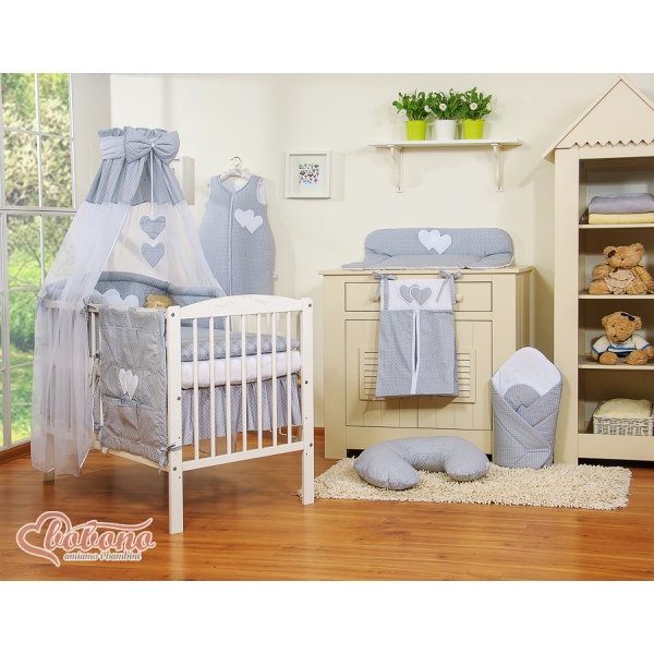 Ciel en Voile pour Lit de Bébé Gris à Pois Cœurs