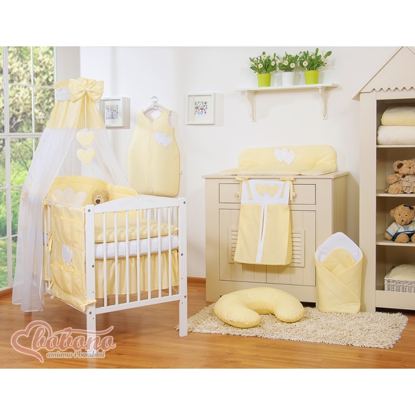 Ciel en Voile pour Lit de Bébé Jaune Rayures Cœurs
