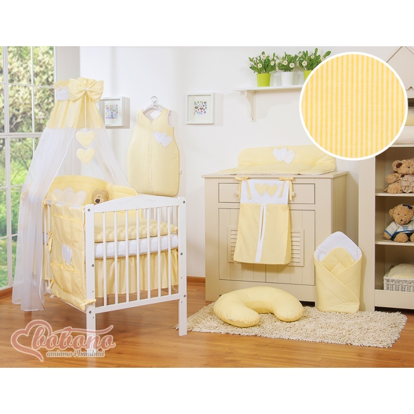 Ciel en Voile pour Lit de Bébé Jaune Rayures Cœurs
