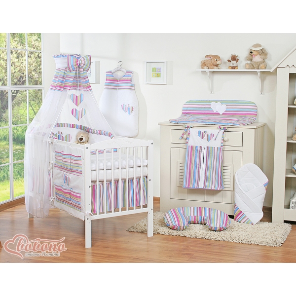 Ciel en Voile pour Lit de Bébé Lila Rayures Cœurs