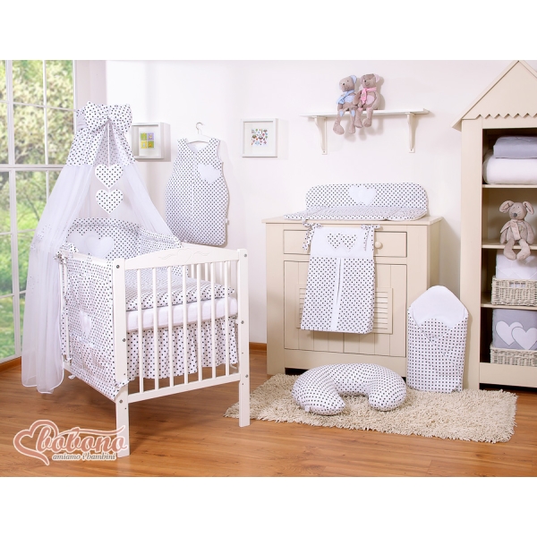 Ciel en Voile pour Lit de Bébé Noir à Pois Cœurs
