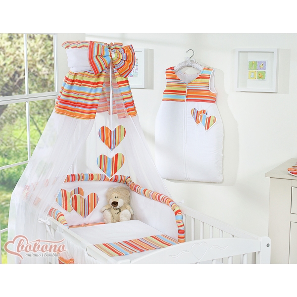 Ciel en Voile pour Lit de Bébé Orange Rayures Cœurs