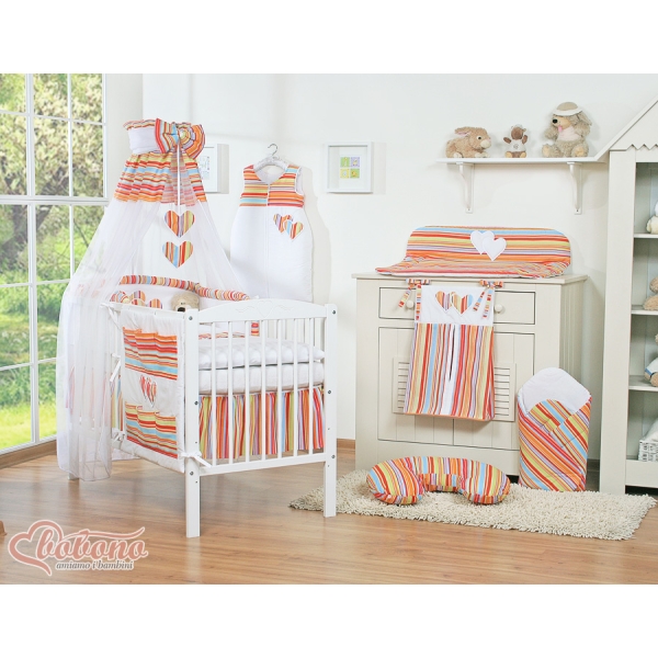 Ciel en Voile pour Lit de Bébé Orange Rayures Cœurs