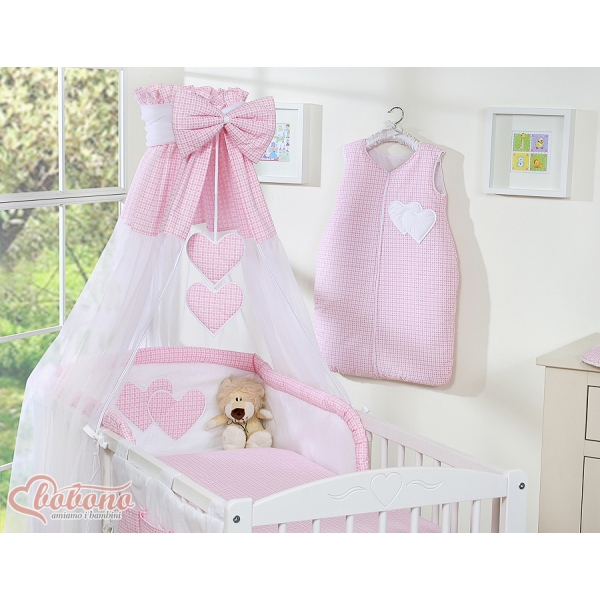 Ciel en Voile pour Lit de Bébé Rose à Carreaux Cœurs