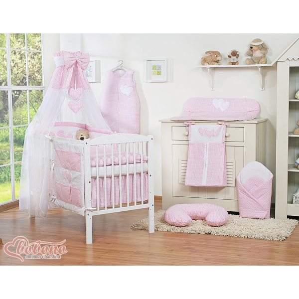 Ciel en Voile pour Lit de Bébé Rose à Carreaux Cœurs
