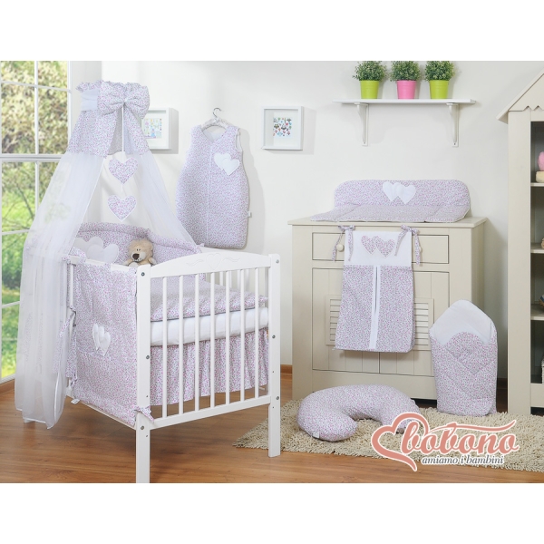 Ciel en Voile pour Lit de Bébé Rose Fleurs Cœurs