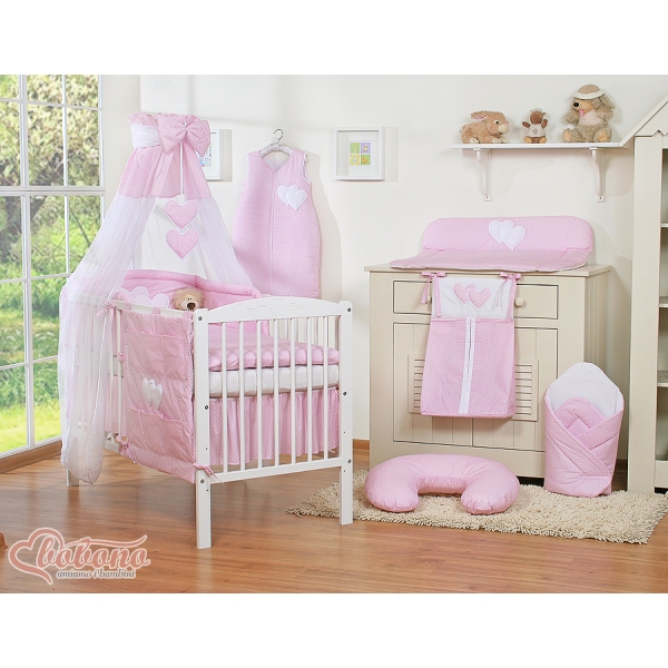 Ciel en Voile pour Lit de Bébé Rose à Pois Cœurs