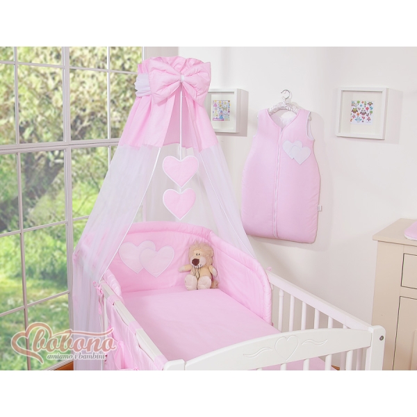 Ciel en Voile pour Lit de Bébé Rose Rayures Cœurs