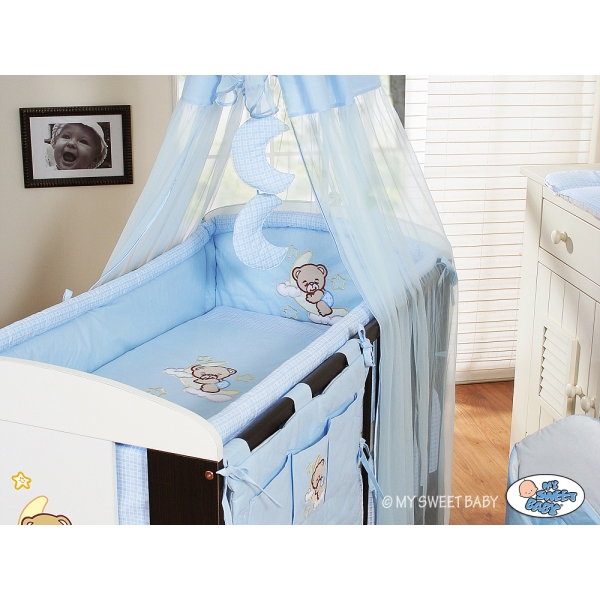Ciel de Lit Bébé avec Fleche Bleu Voile Bonne Nuit