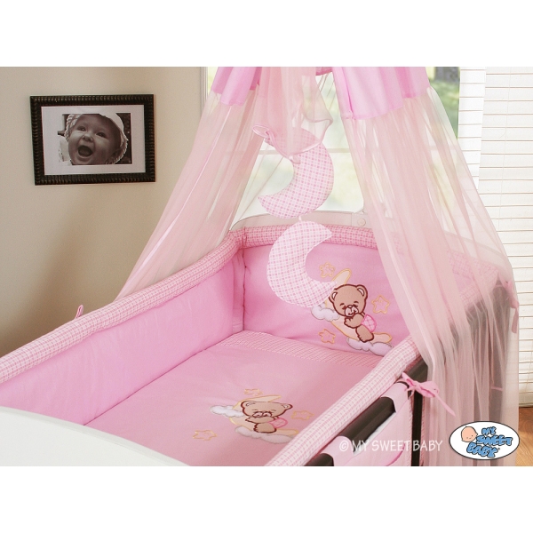 Ciel de Lit Bébé avec Fleche Rose Voile Bonne Nuit