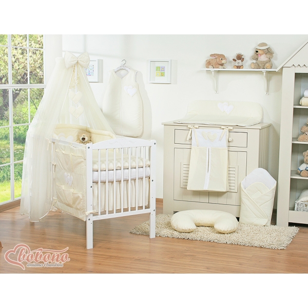 Ciel de Lit Bébé en Moustiquaire Grand Format Crème Cœurs