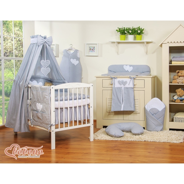Ciel de Lit Bébé en Tissu Gris à Pois Cœurs