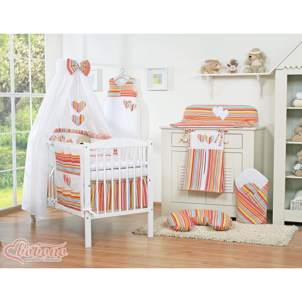Ciel de Lit Bébé en Tissu Orange Rayures Cœurs