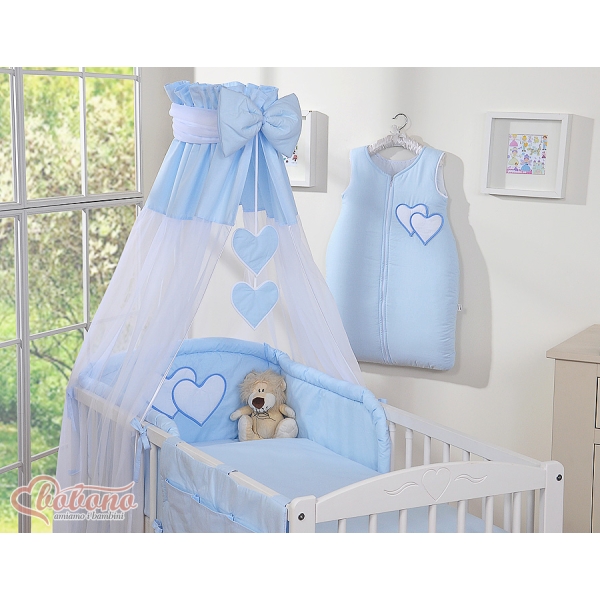 Ciel de Lit Bébé en Voile Bleu Cœurs