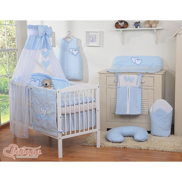 Ciel de Lit Bébé en Voile Bleu Cœurs