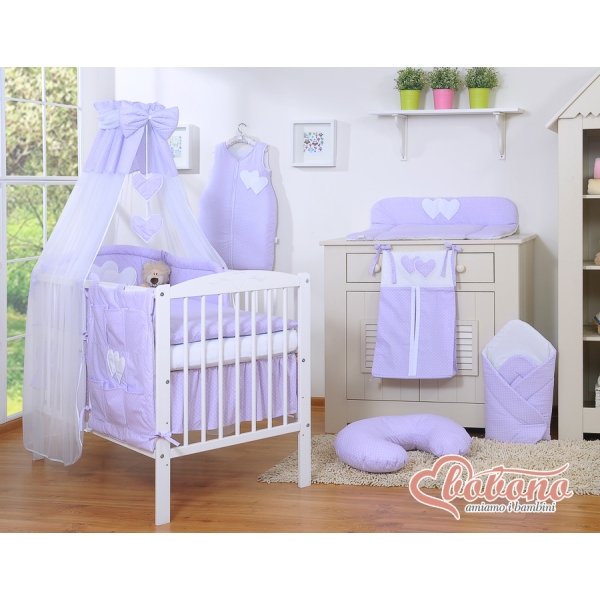 Ciel de Lit Bébé en Voile Lila à Pois Cœurs