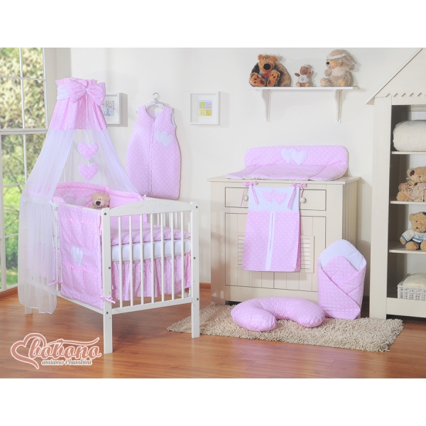 Ciel de Lit Bébé en Voile Rose à Pois Cœurs