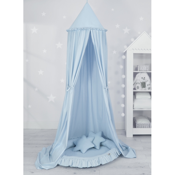 Ciel de Lit Bébé Enfant à Suspendre Au Plafond avec Nid et Oreillers Bleu