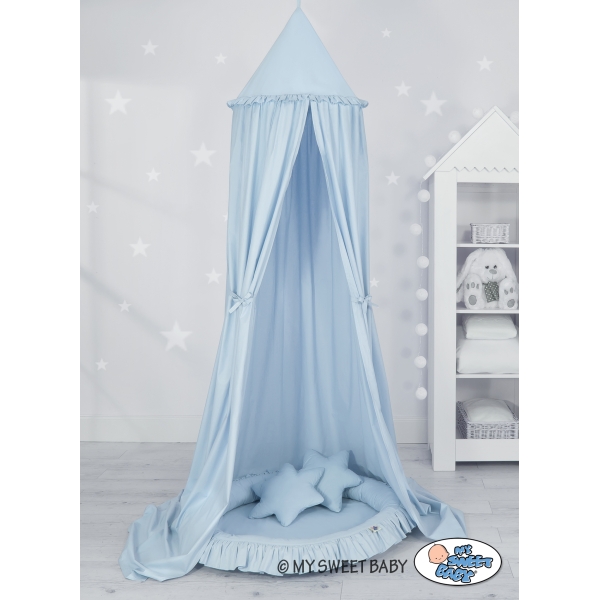 Ciel de Lit Bébé Enfant à Suspendre Au Plafond avec Nid et Oreillers Bleu