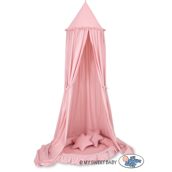 Ciel de Lit Bébé Enfant à Suspendre Au Plafond avec Nid et Oreillers Rose Poussiéreux