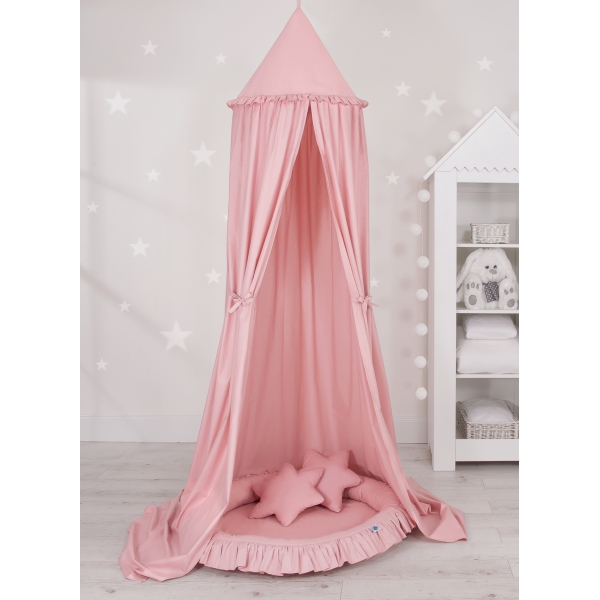 Ciel de Lit Bébé Enfant à Suspendre Au Plafond avec Nid et Oreillers Rose Poussiéreux