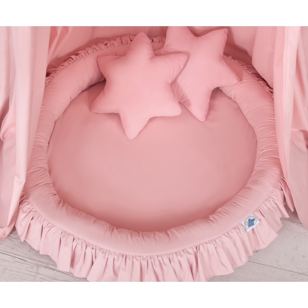 Ciel de Lit Bébé Enfant à Suspendre Au Plafond avec Nid et Oreillers Rose Poussiéreux