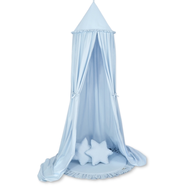 Ciel de Lit Bébé Enfant à Suspendre Au Plafond avec Tapis et Coussins Bleu