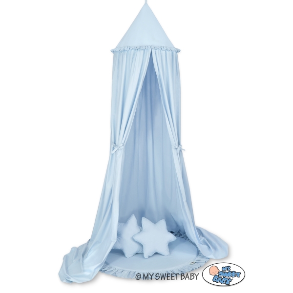 Ciel de Lit Bébé Enfant à Suspendre Au Plafond avec Tapis et Coussins Bleu