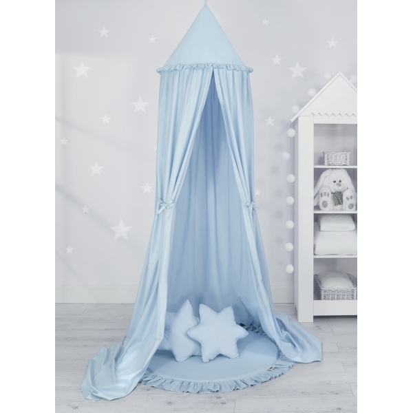 Ciel de Lit Bébé Enfant à Suspendre Au Plafond avec Tapis et Coussins Bleu