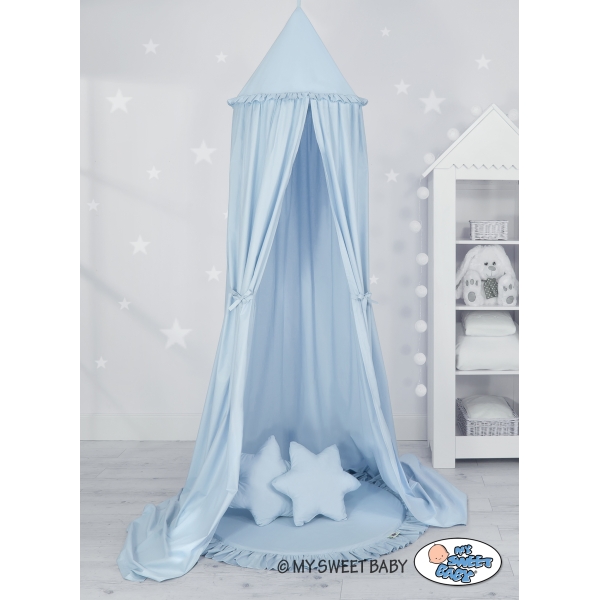 Ciel de Lit Bébé Enfant à Suspendre Au Plafond avec Tapis et Coussins Bleu