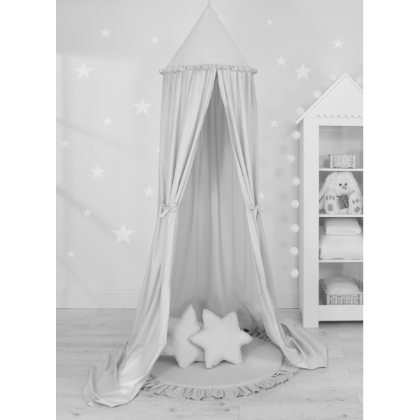 Ciel de Lit Bébé Enfant à Suspendre Au Plafond avec Tapis et Coussins Gris