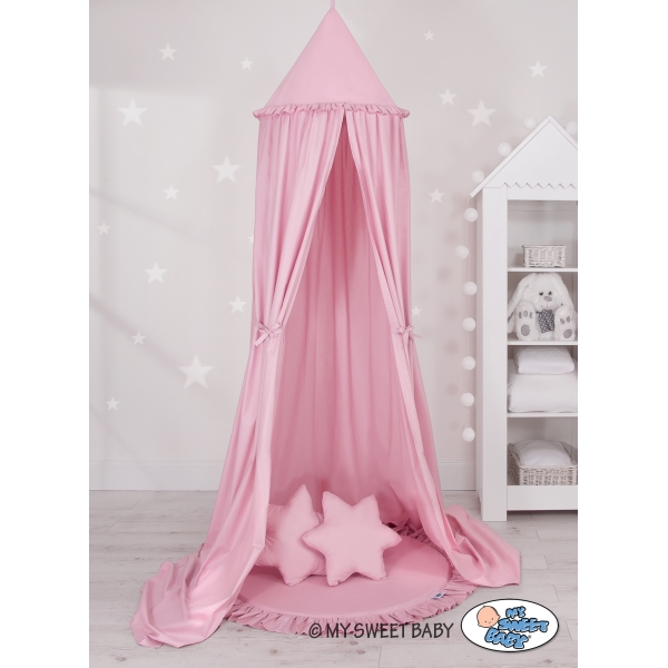 Ciel de Lit Bébé Enfant à Suspendre Au Plafond avec Tapis et Coussins Rose