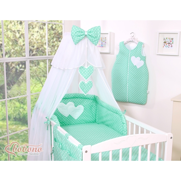 Ciel de Lit Bébé Moustiquaire  Menthe à Pois Cœurs