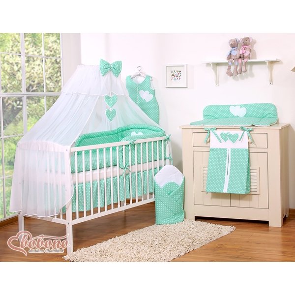 Ciel de Lit Bébé Moustiquaire  Menthe à Pois Cœurs