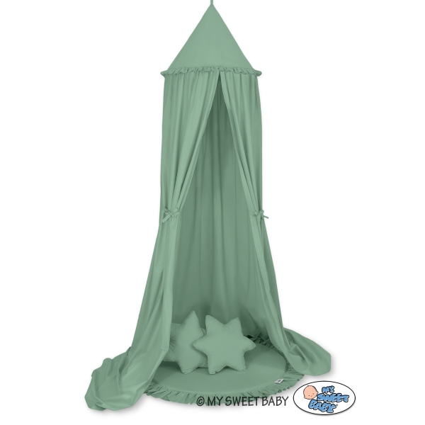 Ciel de Lit Tente avec Tapis et Coussins Blanc Vert