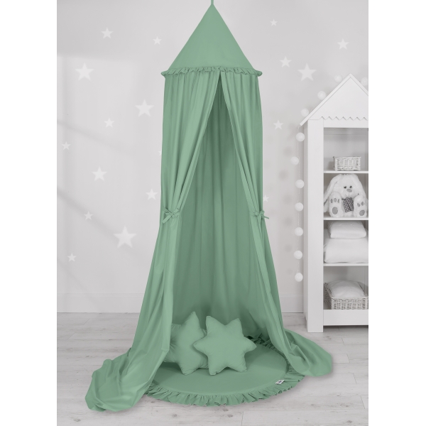 Ciel de Lit Tente avec Tapis et Coussins Blanc Vert