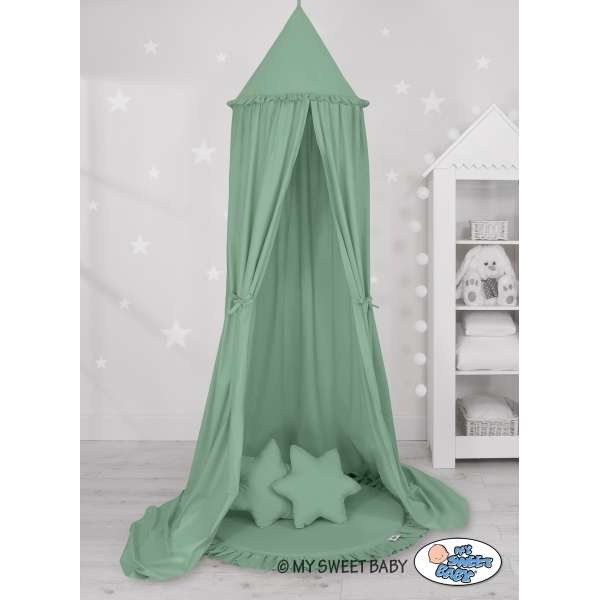 Ciel de Lit Tente avec Tapis et Coussins Blanc Vert